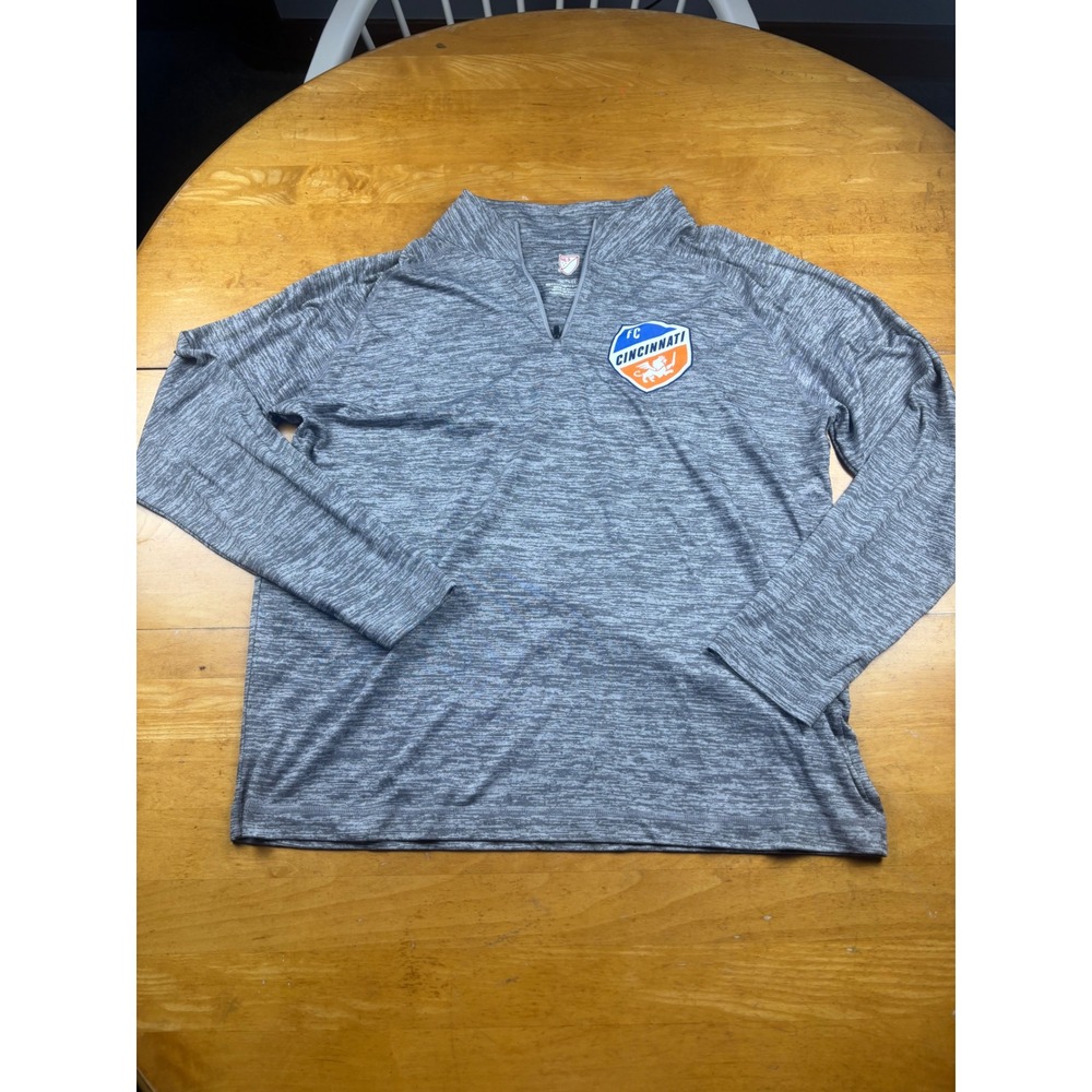 MLS FC Cincinnati Mens XL Grey Space Dye Quarter Zip Pullover Soccer Top